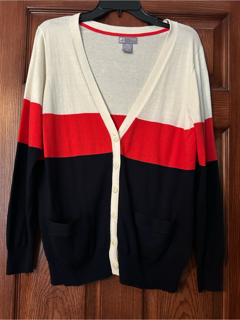 JCP Striped V-Neck Button Cardigan Sweater - Cream, Red, Black